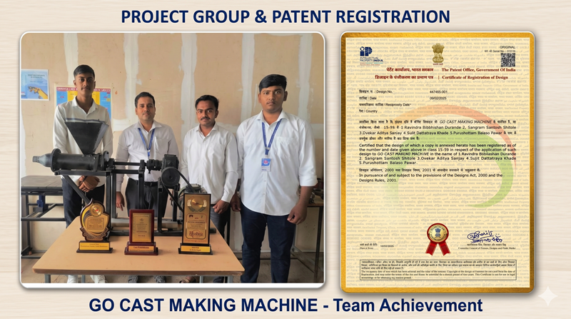A patent granted to Go cast making machine project by Mechanical Engineering studetns